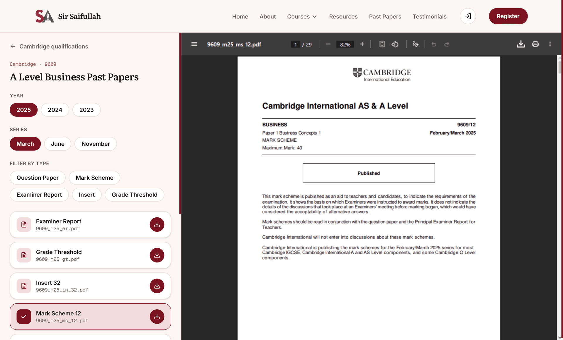 Preview of the past papers browser
